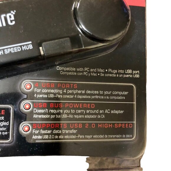 Gigaware 4-Port USB 2.0 Travel Hub with Retractable Cable Used - Picture 3 of 8